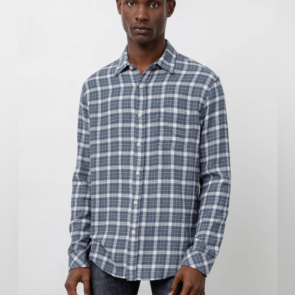 Rails Men's Brushed Lennox Long Sleeve Button Down in Denim/White/Grey